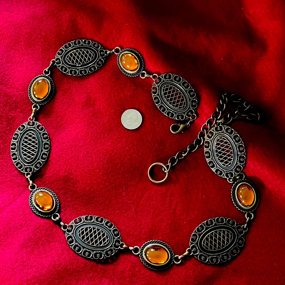 Belt - Metal Set with Amber Glass